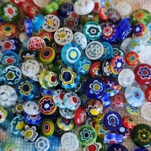 Millefiori Glass Beads Floral Round Slices